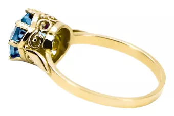 Or jaune 14 carats Aigue-marine Anneau Bijoux vintage vrc366y
